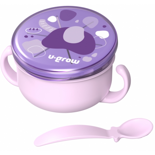 Bol 2 in 1 pentru snackuri cu lingurita, mov, U-Grow
