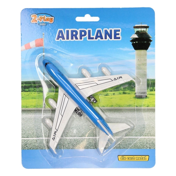 Avion metalic de jucarie cu functie pull-back, 14 cm, Albastru