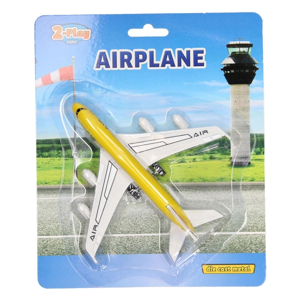 Avion metalic de jucarie cu functie pull-back, 14 cm, Galben