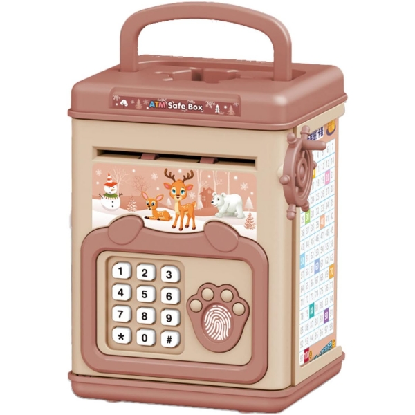 Pusculita pentru Copii, Tip ATM, Parola cu Amprenta, Roz