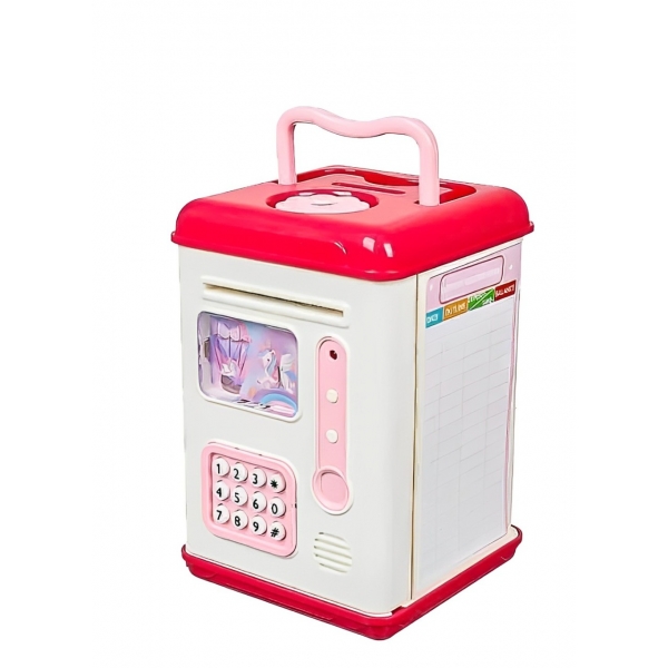 Set Pusculita pentru Copii, Tip ATM, Parola cu Amprenta, Roz, 580 g