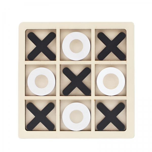 Jucarie montessori x si 0, din lemn, interactiva/educativa, 9 piese, 14.3x14.3 cm, Negru/Alb