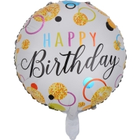 Balon din Folie Metalizata, Figurine, Model 6, Happy Birthday, Tematica Aniversare, 45 cm, Ambalaj Individual, Pai Inclus, Umfla