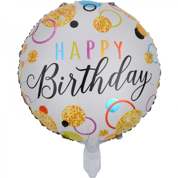 Balon din Folie Metalizata, Figurine, Model 6, Happy Birthday, Tematica Aniversare, 45 cm, Ambalaj Individual, Pai Inclus, Umfla