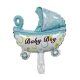Balon din Folie Metalizata, Mini Figurina, Model Carucior Bebelus, Tematica Gender Reveal, 39x29 cm, Ambalaj Individual, Pai Inclus, Umflare cu Aer sau Heliu, Albastru