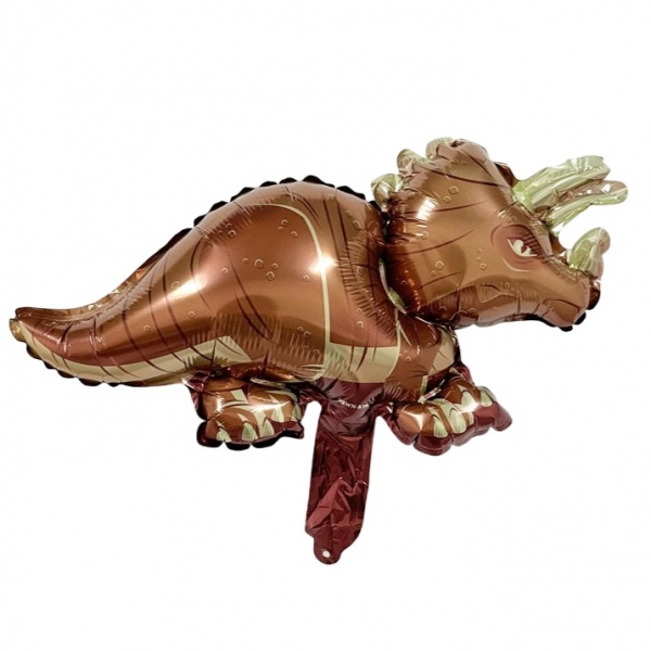 Balon din Folie Metalizata, Mini Figurine Dinozauri, Model Triceratops, Tematica Aniversare, 47x32 cm, Ambalaj Individual, Pai I
