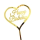 Decoratiune Topper pentru Tort, Model Inimioara Scris Happy Birthday, Tematica Aniversare, Auriu