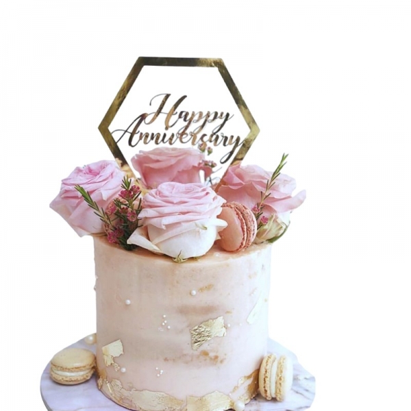 Decoratiune Topper pentru Tort, Model Hexagon Scris Happy Birthday, Tematica Aniversare, Auriu