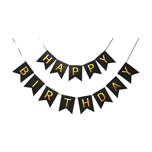 Banner Happy Birthday 100x200 cm, Dimensiune Stegulet 11.5x16.5 cm, Rola de Ata Inclusa, Negru