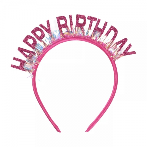 Coronita Decorativa pentru Petreceri, Tema Aniversare, Model Happy Birthday, Marime Universala, Roz