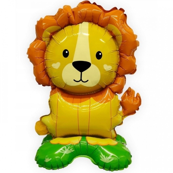 Balon din Folie Metalizata, Mini Figurine Animalute, Model Leu, Tematica Aniversare, 39x58 cm, Ambalaj Individual, Pai Inclus, U