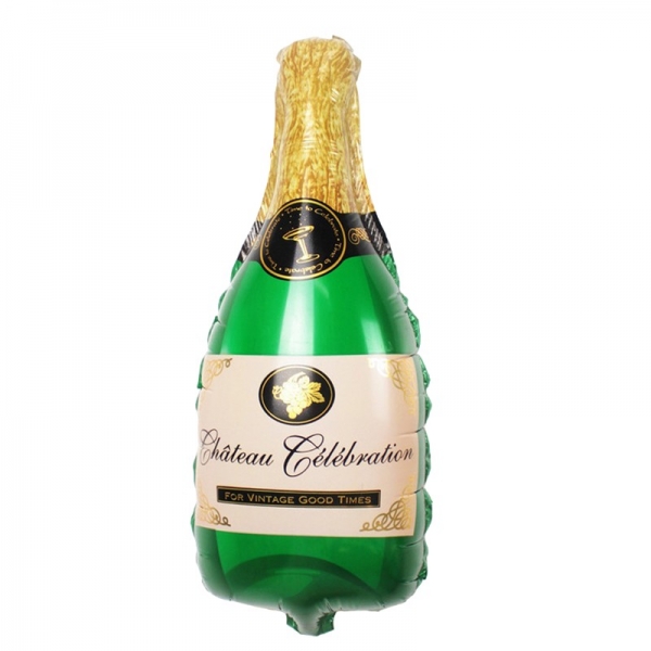 Balon din Folie Metalizata, Mini Figurine, Model Sticla de Sampanie, 21x51 cm, Ambalaj Individual, Pai Inclus, Umflare cu Aer sa