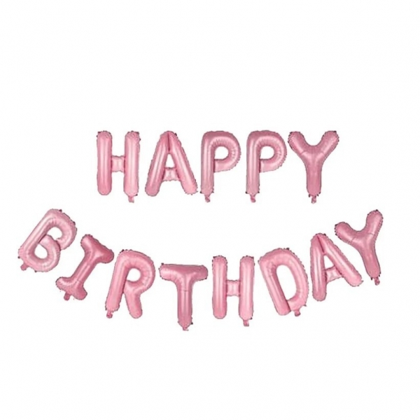 Set baloane folie, Happy Birthday, 40 cm, roz deschis