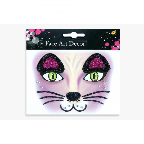 Sticker Temporar pentru Fata, pentru Machiaj, Art Face pentru Petrecere, Model Pisica, Mov