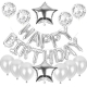 Set baloane din folie metalizata si baloane din latex, baloane folie Happy Birthday, 4 baloane latex Confetti, 6 baloane latex Argintiu