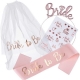Set de Accesorii pentru Mireasa, Coronita, Panglica, Stickere, Voal, Model Bride To Be, Tematica Nunta, Alb-Roz
