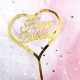 Decoratiune Topper pentru Tort, Model Inimioara Scris Happy Birthday, Tematica Aniversare, Auriu