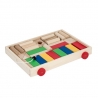 Carucior cu cuburi lemn, multicolor