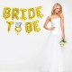 Set baloane din folie metalizata, model Bride to Be cu inel de logodna, litere de 40 cm, baloane party, ambalaj individual, pai inclus, auriu