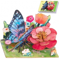 Puzzle 3D din lemn, Fluture, 55 piese, 8+ ani, Multicolor