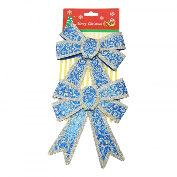 Set 2 fundite pentru brad, Albastre, model spiralat, cu margini aurii, 13 x 18 cm, PVC