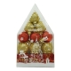 Set de 12 ornamente de brad, de tip Glob, Rosu/ Auriu, din polistiren, cu finisaj sclipitor
