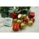 Set de 12 ornamente de brad, de tip Glob, Rosu/ Auriu, din polistiren, cu finisaj sclipitor