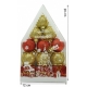 Set de 12 ornamente de brad, de tip Glob, Rosu/ Auriu, din polistiren, cu finisaj sclipitor