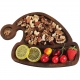 Farfurie cu Tematica de Craciun, din Lemn, Margini Rotunjite, Model Caciula de Mos, Maro