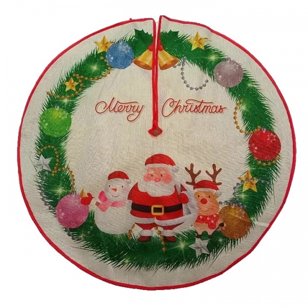Covoras pentru brad, Mos Craciun si prietenii sai, 90cm, Multicolor