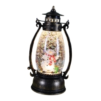 Decoratiune Luminoasa, Felinar de Craciun, cu Lumina LED, Ornament Model Lampa cu Ulei Om de Zapada, cu Maner, 14x7x6 cm, Negru