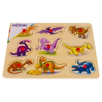 Puzzle din lemn cu tinte, 9 piese - Dinozauri