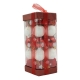Set de 35 ornamente de brad, de tip Glob, Alb/ Rosu, din polistiren, cu finisaj sclipitor , cutie  11  cm adancime x 19  cm inal
