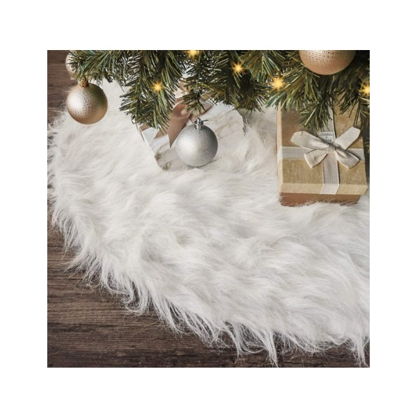 Covor pentru bradul de Craciun White Haipai, diametru 78 cm, blana cu o grosime 4 cm, alb