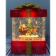 Decoratiune Craciun, tip cutie de cadou, figurine Mos Craciun cu sania, 3 moduri, functie muzicala, zapada in miscare, Rosu/Auriu