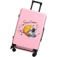 Troler de calatorie, 56 x 35 x 22 cm, 4 roti, maner reglabil,  abs, blocare cu cod, impermeabil, model astronaut, roz