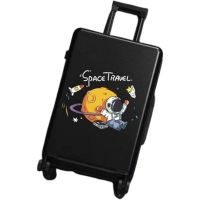 Troler de calatorie, 56 x 35 x 22 cm, 4 roti, maner reglabil,  abs, blocare cu cod, impermeabil, model astronaut, negru