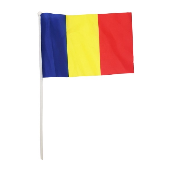 Steag de mana Romania, textil, cu bat din plastic, 20 x 30 cm, Tricolor