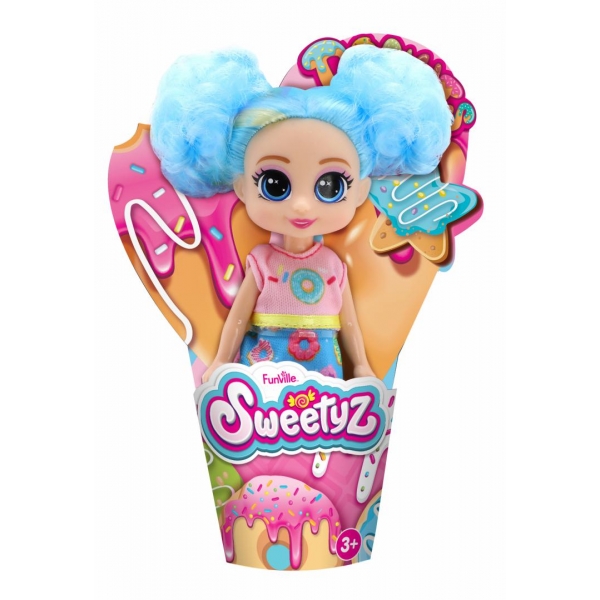 Papusa mini in con,sweetyz, par albastru, 12 cm