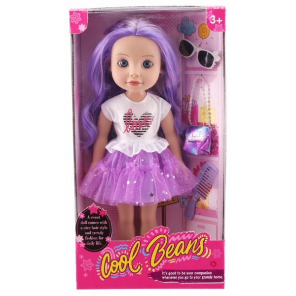Papusa Fashion cu accesorii, par mov, 35 cm