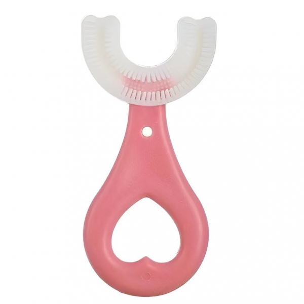 Periuta de Dinti in Forma de U pentru Sugari si Copii 2-6 ani, Peri Moi, 9 cm, Model Inima, Culoare Roz