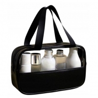 Geanta cosmetice , pentru voiaj sau organizare, material PVC/textil, impermeabila, portabila, 26 x 15 x 10 cm, negru