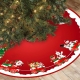 Covoras pentru bradul de Craciun din tesatura pufoasa, cu fundite de prindere, model sania lui Mos Craciun, rosu, diametru 90 cm