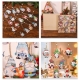 Set 18 decoratiuni de craciun din lemn cu snur pentru agatare in brad, model gnomi, diferite dimensiuni, albastru