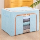 Cutie de Depozitare Pliabila, 66 L, din Bumbac si In, 50x40x33 cm, 2 Ferestre, Frontala si Laterala, 2 Usi de Acces cu Fermoar Bidirectional, Cadru Metalic, Suport Baza Stabil din Plastic, Bleu