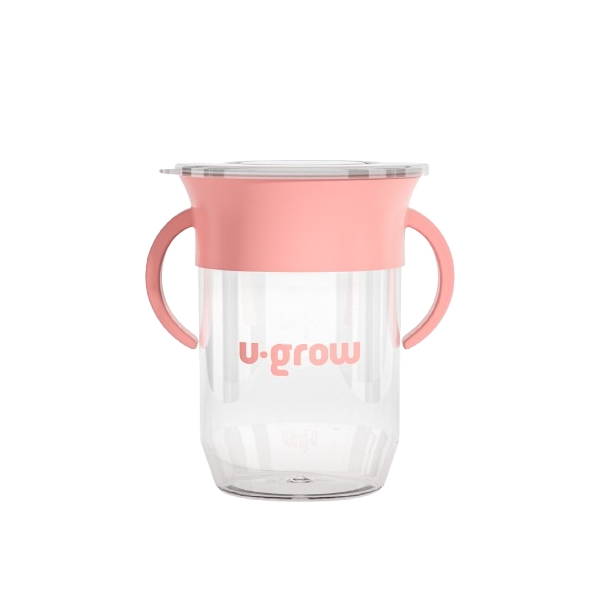 Cana 360 grade cu manere, anticurgere, din silicon fara BPA, roz, 260 ml, U-Grow