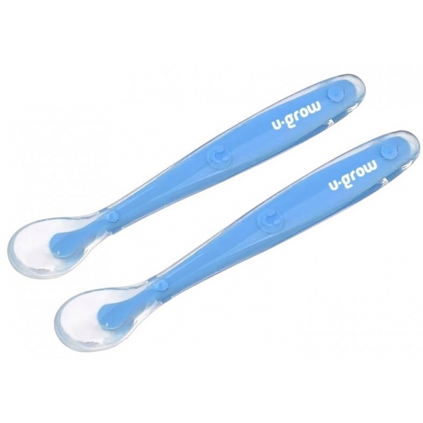 Set 2 lingurite din silicon, baza flexibila, albastru deschis, U-Grow
