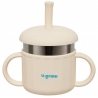 Cana din silicon cu pai si interior din inox, 220 ml, crem, U-Grow
