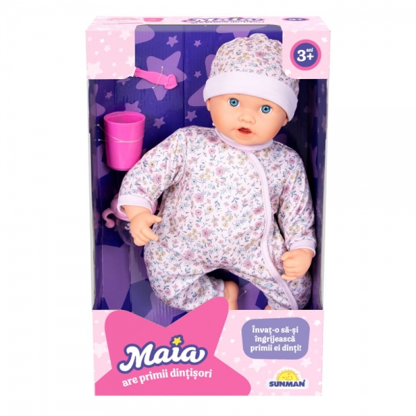 Papusa bebelus Maia are primii dintisori, accesorii incluse, 3+ ani