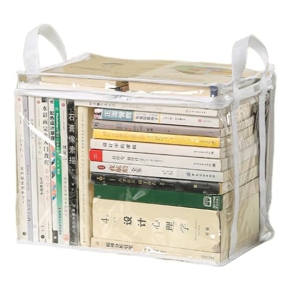 Cutie de Depozitare, din PVC + Textil, Rezistenta la Apa, Geanta pentru Carti, 38x24x32 cm, Transparent-Alb